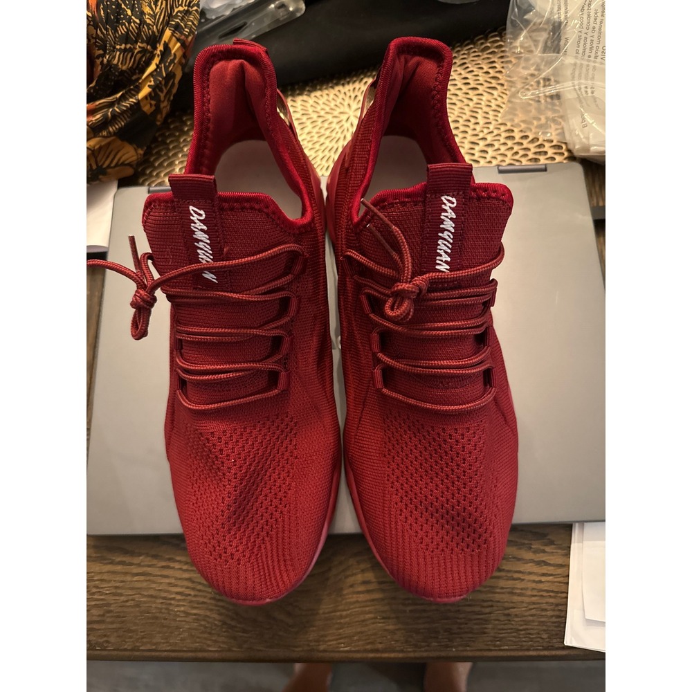 Damyuan Mens Red Knit Running Shoes Breathable Mesh Athletic Sneakers Size 44